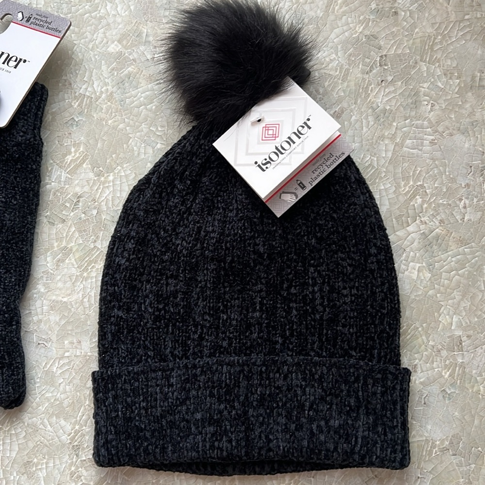 Isotoner Black Knit Hat and Gloves Set - Picture 5 of 6